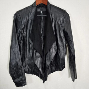 BLANK NYC Black Faux‎ Leather Drape Open Front Jacket Size Medium